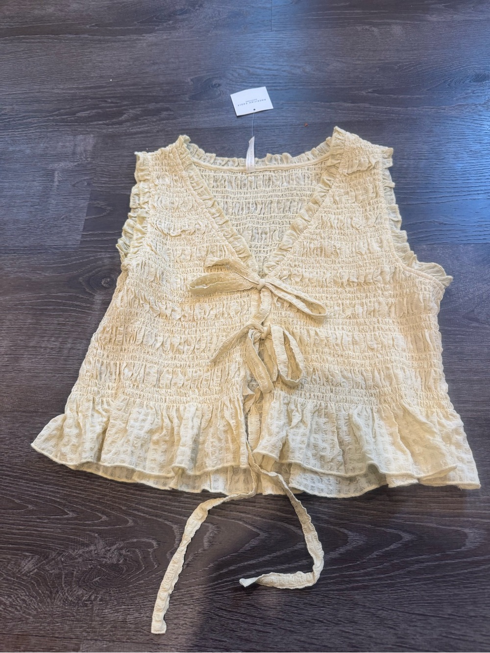 American Eagle Outfitters Cream Smocked Tie-Front Ruffle Cami